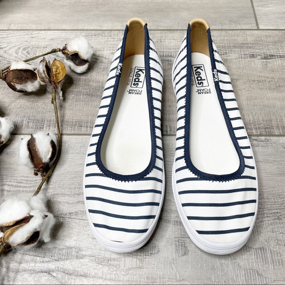 Keds Shoes - Keds Bryn Striped Canvas Slip On Sneakers White Navy Size 7.5